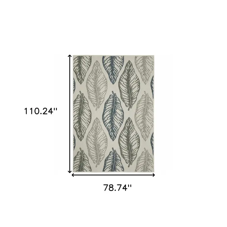 7' X 9' Beige Floral Stain Resistant Indoor Outdoor Area Rug