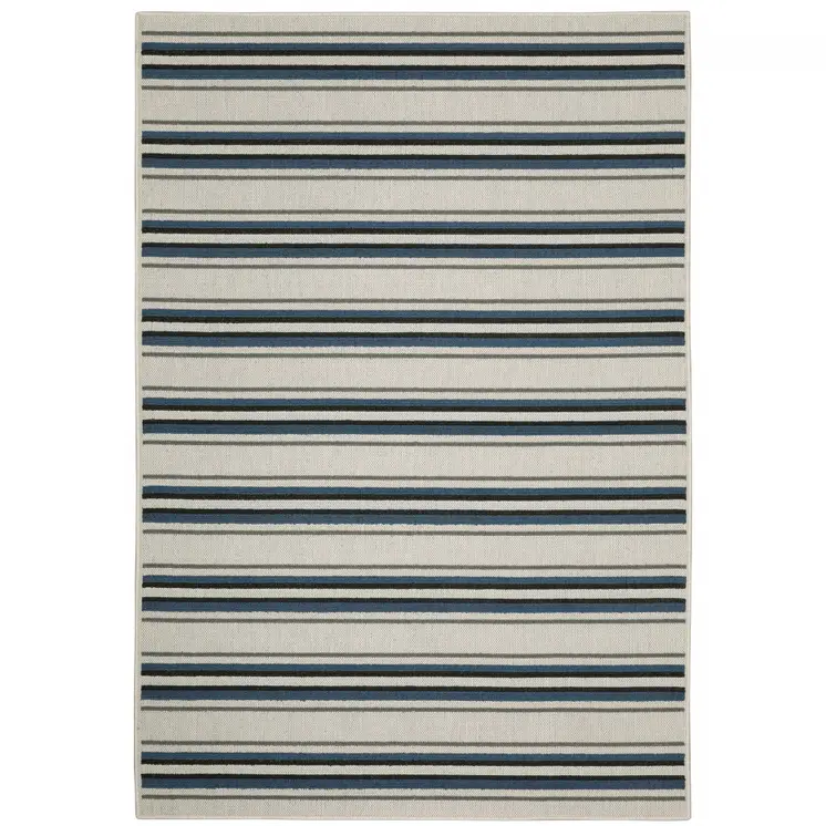 5' X 7' Blue and Beige Geometric Stain Resistant Indoor Outdoor Area Rug