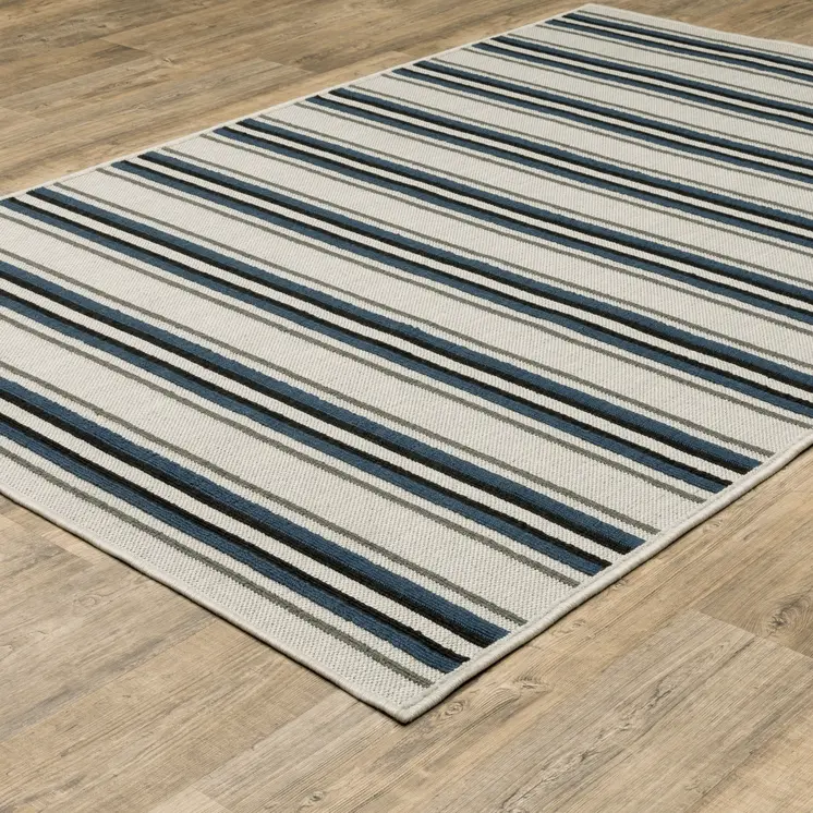10' X 13' Blue and Beige Geometric Stain Resistant Indoor Outdoor Area Rug
