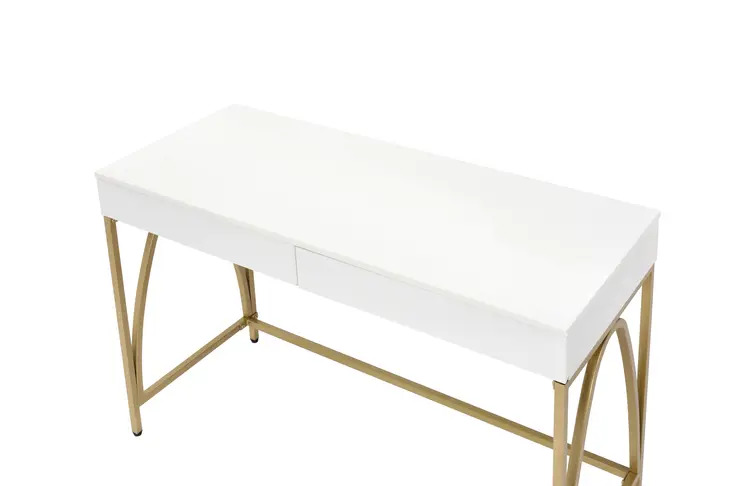 50" White And Gold Wood and Steel Vanity Table With Two Drawers