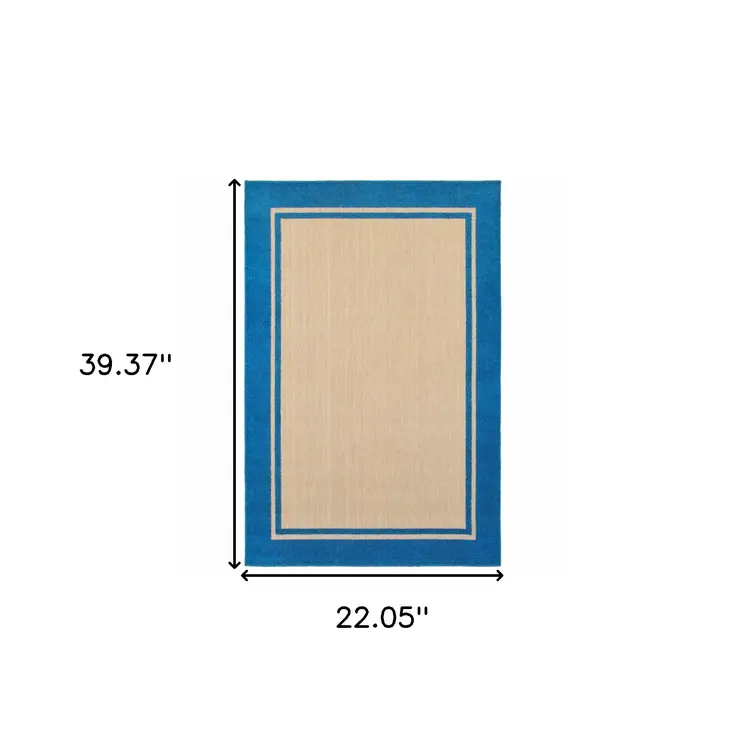 2' X 3' Blue and Beige Stain Resistant Indoor Outdoor Area Rug