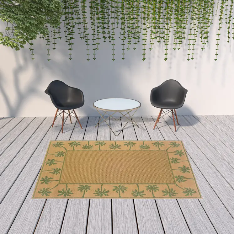 6' X 9' Beige Stain Resistant Indoor Outdoor Area Rug