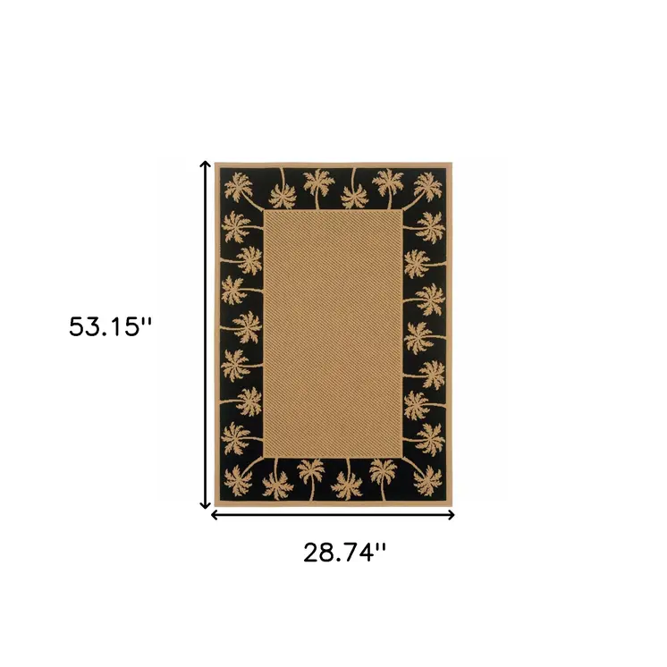 2' X 4' Beige and Black Stain Resistant Indoor Outdoor Area Rug