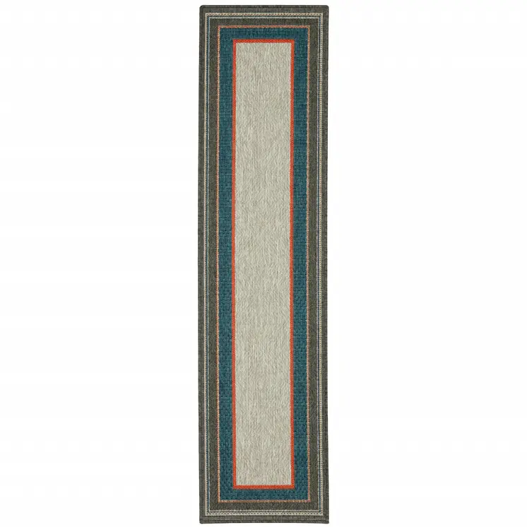 2' X 8' Blue and Gray Stain Resistant Indoor Outdoor Area Rug