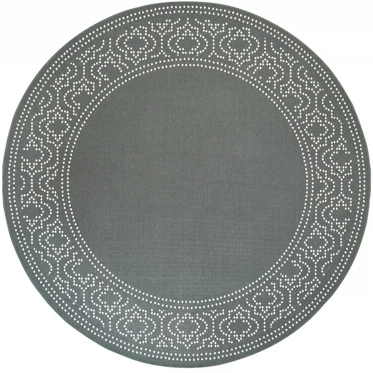 8' X 8' Gray and Ivory Round Stain Resistant Indoor Outdoor Area Rug