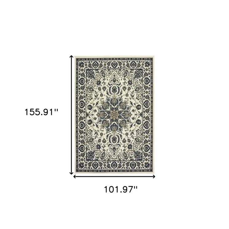 9' X 13' Ivory And Blue Oriental Indoor Outdoor Area Rug