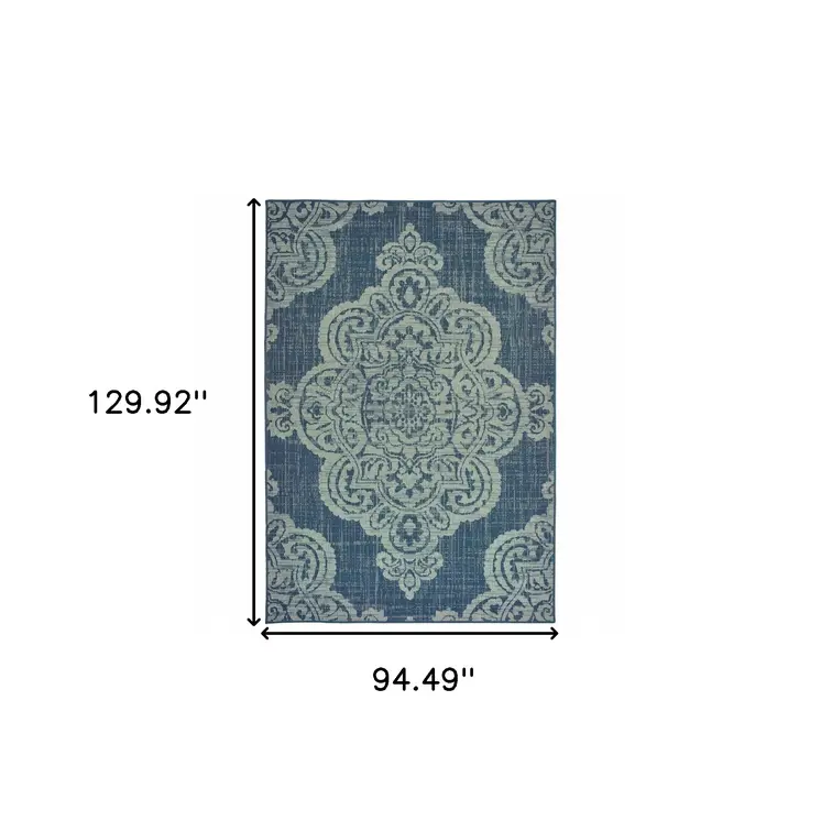 8' X 11' Blue Oriental Stain Resistant Indoor Outdoor Area Rug