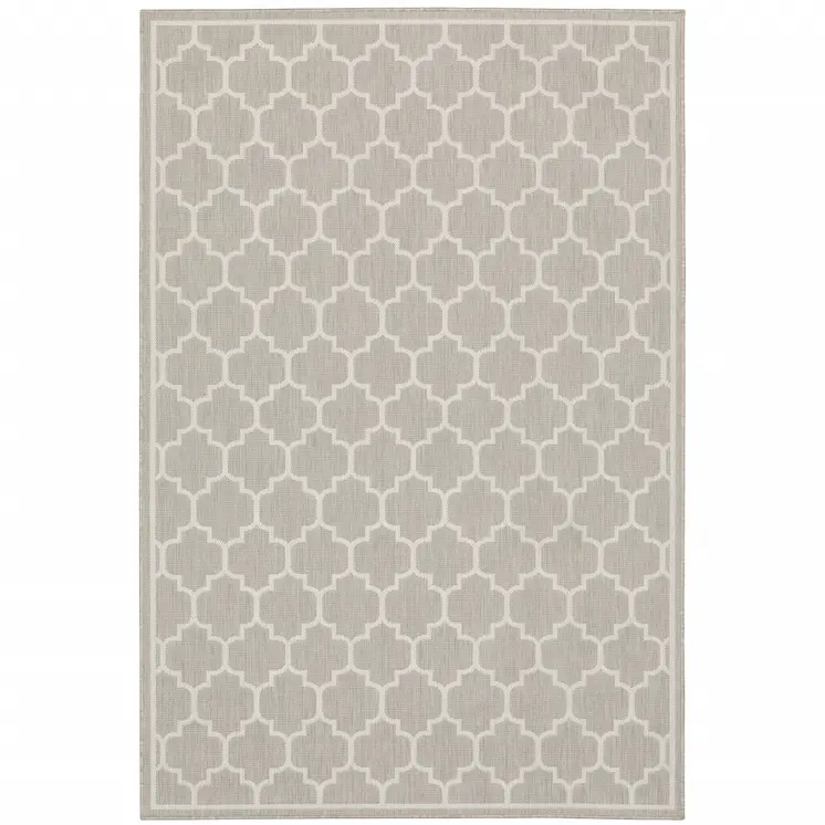 3' X 5' Gray and Ivory Geometric Stain Resistant Indoor Outdoor Area Rug