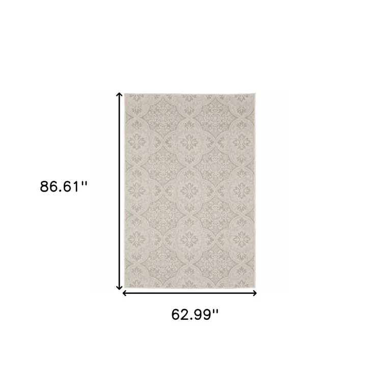 5' X 7' Gray and Ivory Floral Stain Resistant Indoor Outdoor Area Rug