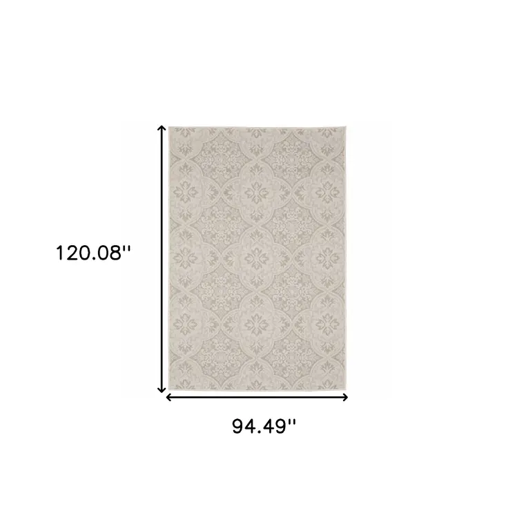8' X 10' Gray and Ivory Floral Stain Resistant Indoor Outdoor Area Rug