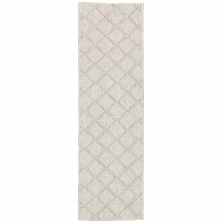2' X 7' Gray and Ivory Geometric Stain Resistant Indoor Outdoor Area Rug