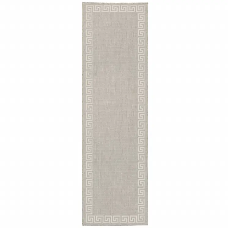 2' X 7' Gray and Ivory Stain Resistant Indoor Outdoor Area Rug
