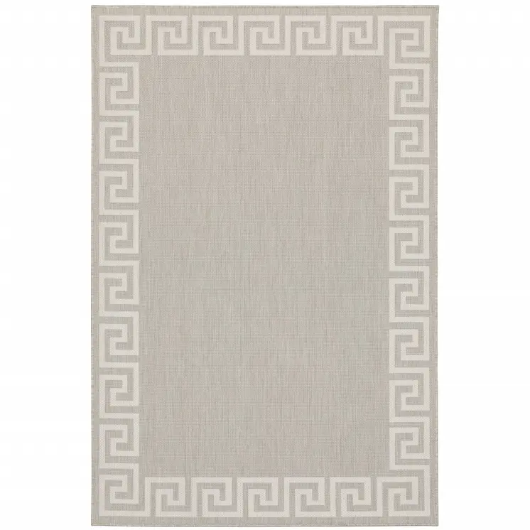 5' X 7' Gray and Ivory Stain Resistant Indoor Outdoor Area Rug