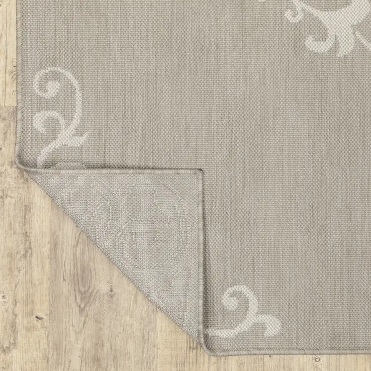 10' X 13' Gray and Ivory Oriental Stain Resistant Indoor Outdoor Area Rug