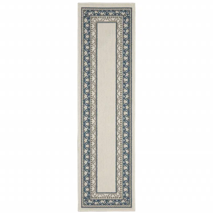2' X 7' Blue and Beige Stain Resistant Indoor Outdoor Area Rug