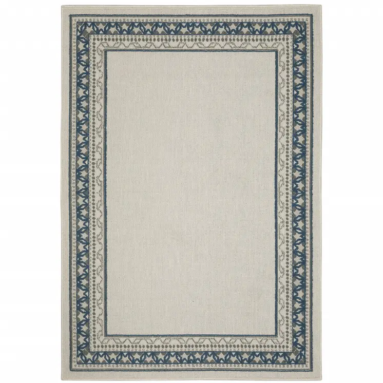7' X 9' Blue and Beige Stain Resistant Indoor Outdoor Area Rug
