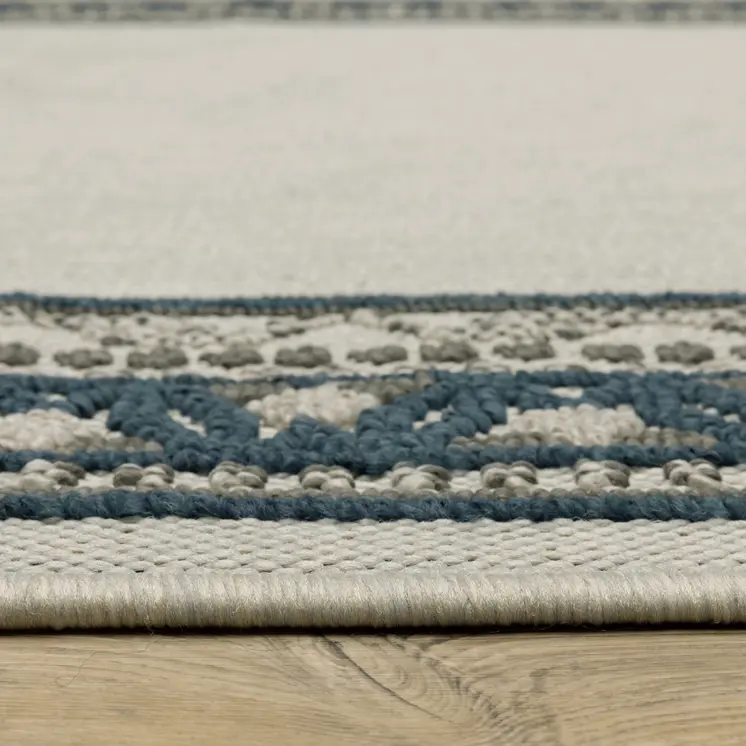 7' X 9' Blue and Beige Stain Resistant Indoor Outdoor Area Rug