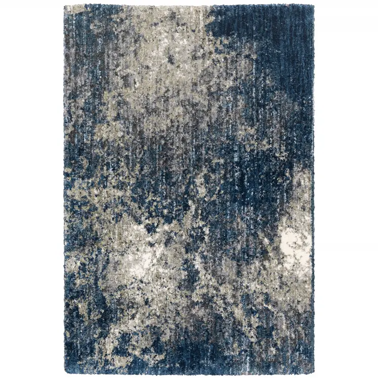 7' X 10' Blue And Gray Abstract Shag Area Rug