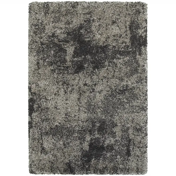 8' X 11' Charcoal Silver And Grey Abstract Shag Power Loom Stain Resistant Area Rug