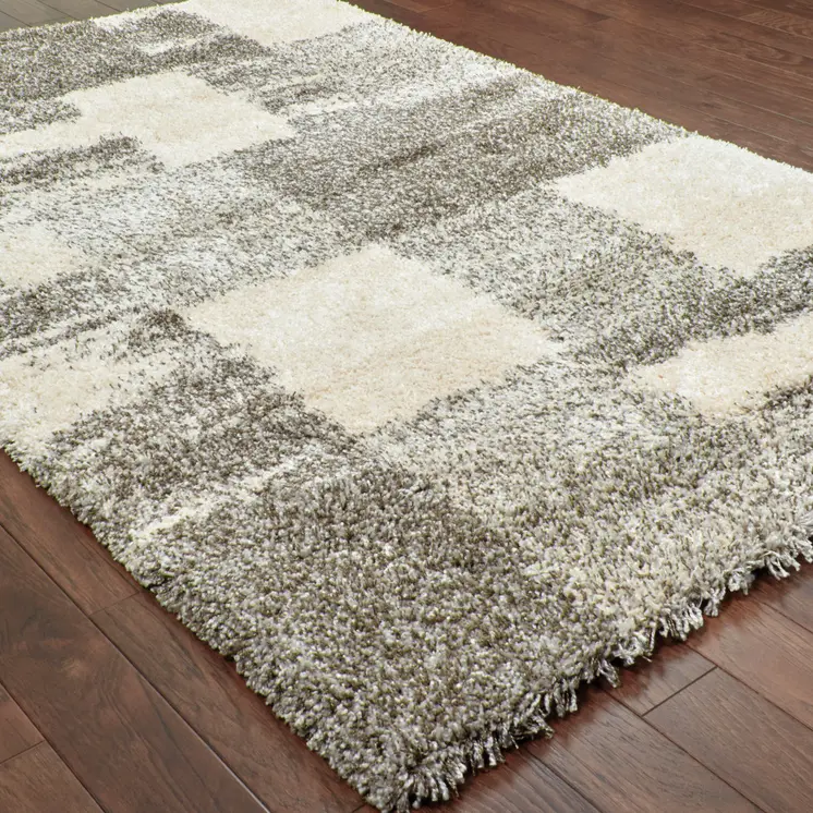 10' X 13' Grey Ivory And Silver Geometric Shag Power Loom Stain Resistant Area Rug