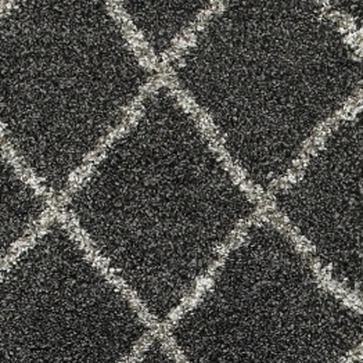 2' X 8' Charcoal And Grey Geometric Shag Power Loom Stain Resistant Runner Rug