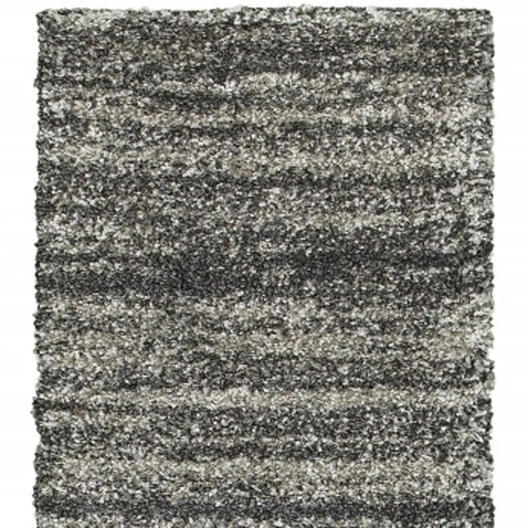 8' Black and Gray Geometric Shag Power Loom Runner Rug