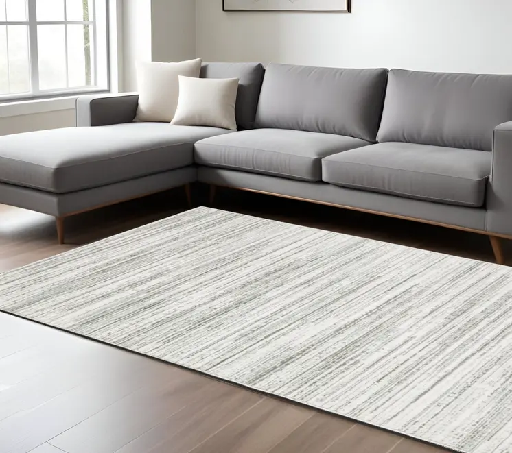 7' X 10' White And Gray Abstract Distressed Area Rug