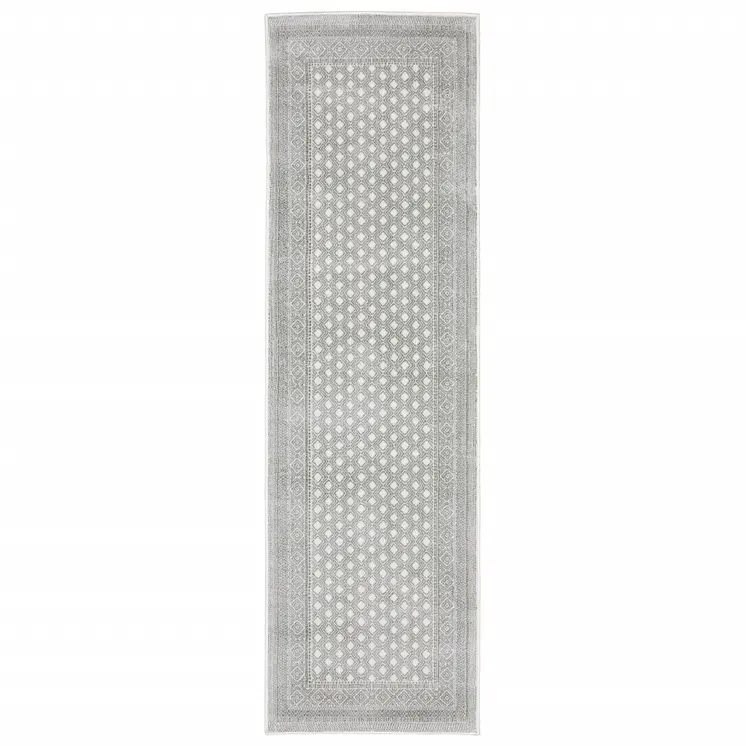 2' X 8' White And Grey Oriental Power Loom Stain Resistant Runner Rug