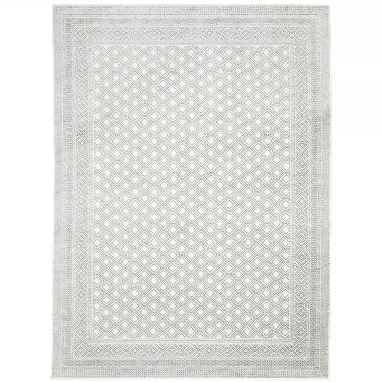 3' X 5' White And Grey Oriental Power Loom Stain Resistant Area Rug