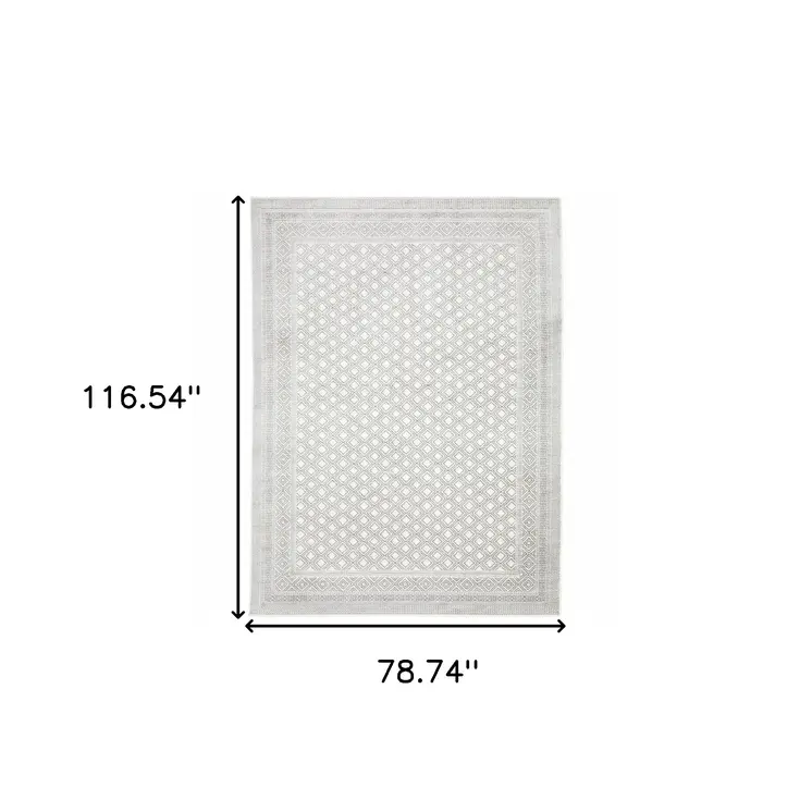 7' X 10' White And Gray Oriental Distressed Area Rug