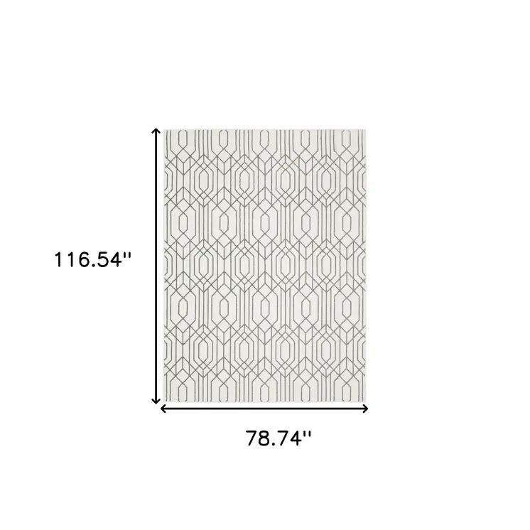 6' X 9' White And Grey Geometric Power Loom Stain Resistant Area Rug