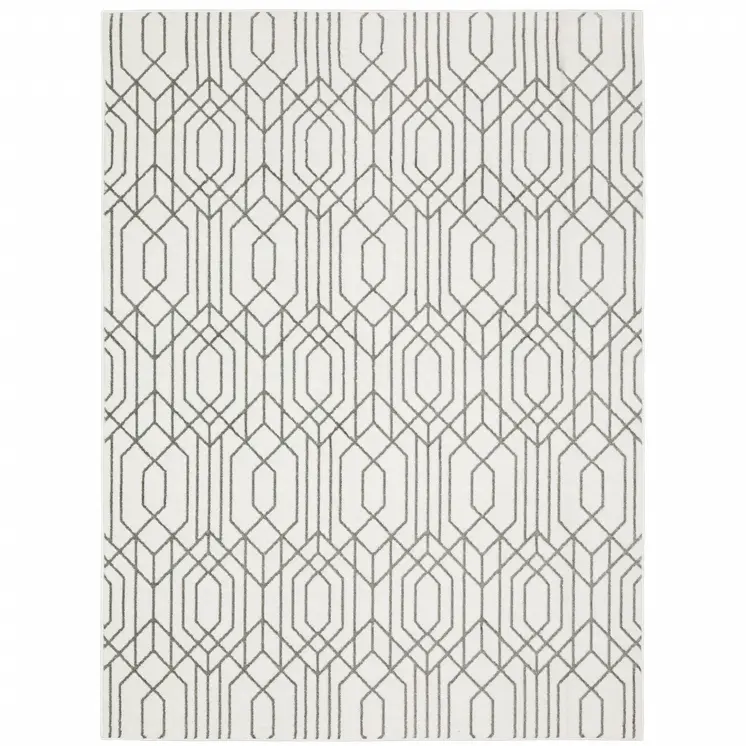 10' X 13' White And Grey Geometric Power Loom Stain Resistant Area Rug
