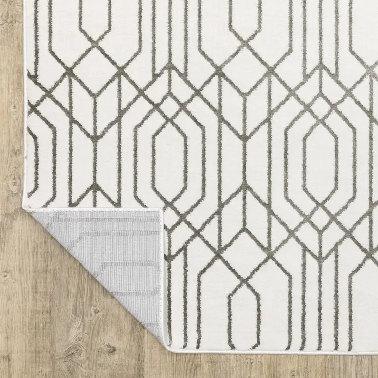 10' X 13' White And Grey Geometric Power Loom Stain Resistant Area Rug