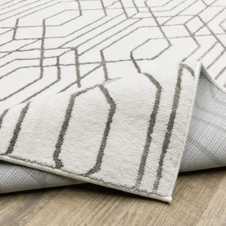 10' X 13' White And Grey Geometric Power Loom Stain Resistant Area Rug