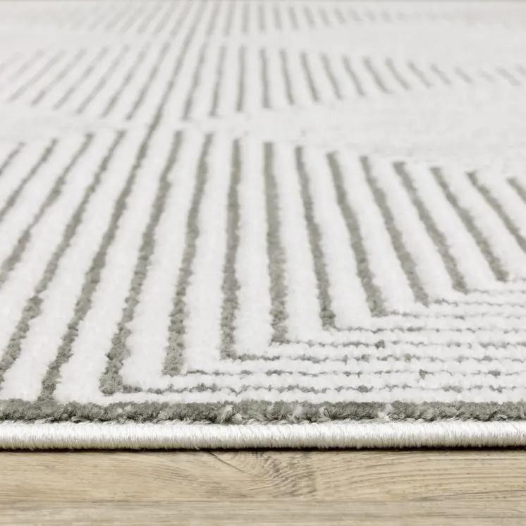 2' X 8' Grey And White Geometric Power Loom Stain Resistant Runner Rug
