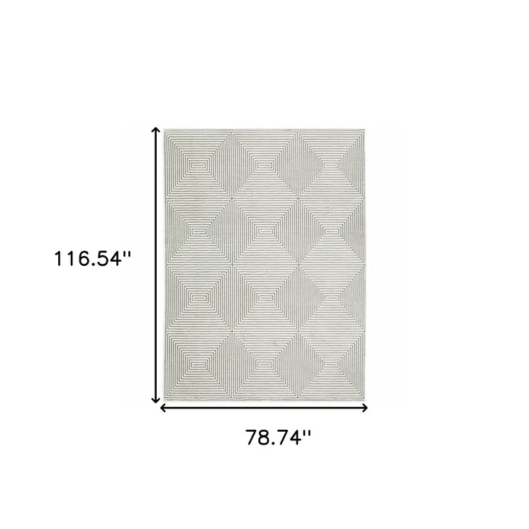 7' X 10' Gray And White Geometric Distressed Area Rug