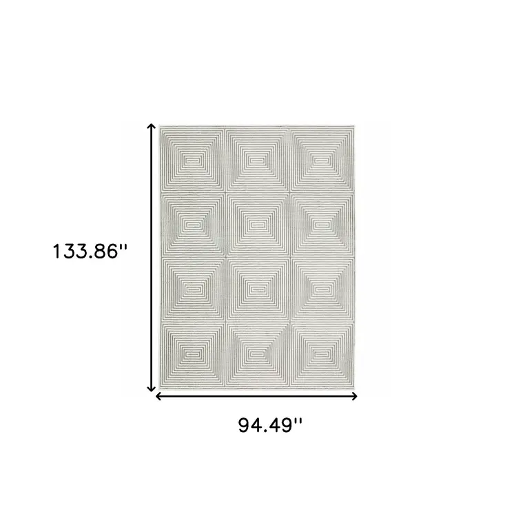 8' X 11' Gray And White Geometric Distressed Area Rug