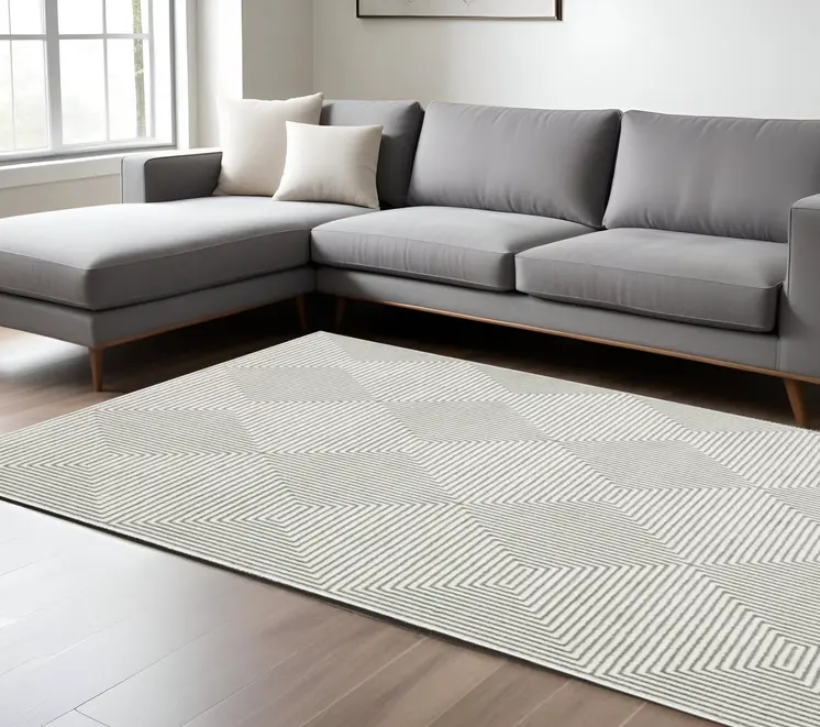 8' X 11' Gray And White Geometric Distressed Area Rug