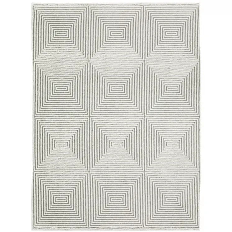10' X 13' Grey And White Geometric Power Loom Stain Resistant Area Rug