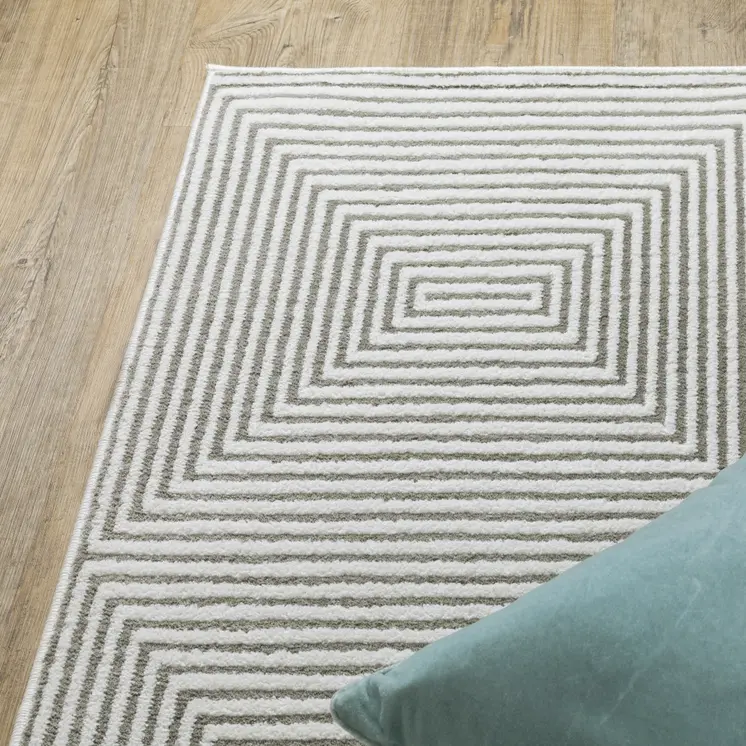 10' X 13' Grey And White Geometric Power Loom Stain Resistant Area Rug