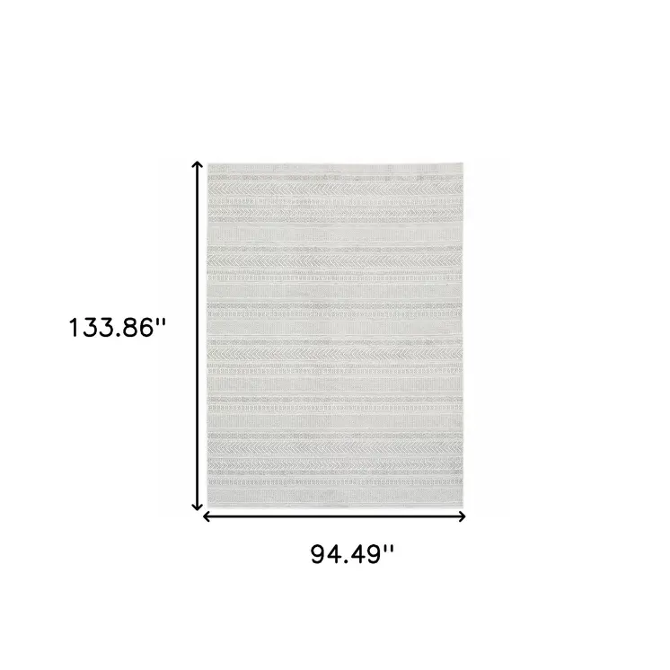 8' X 11' White And Gray Geometric Distressed Area Rug