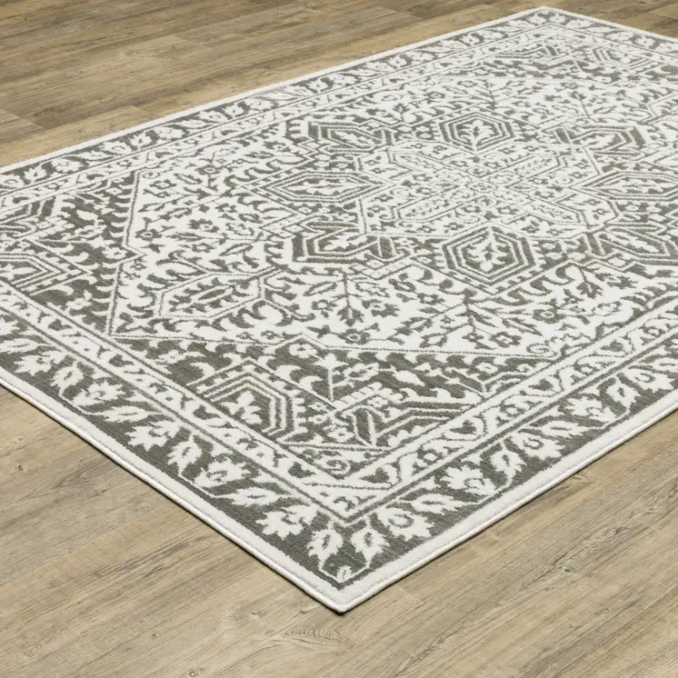7' X 10' Gray And White Oriental Distressed Area Rug