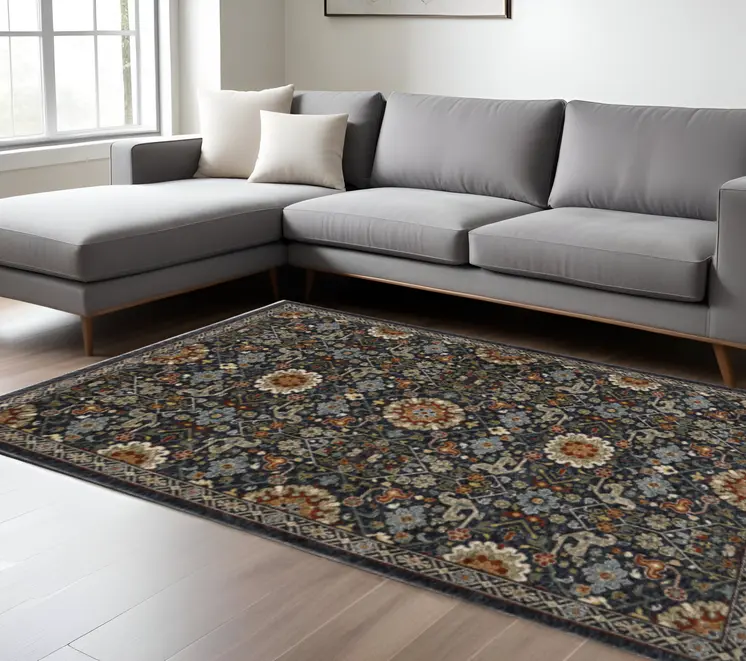 10' X 13' Blue Red Ivory And Gold Oriental Power Loom Stain Resistant Area Rug With Fringe