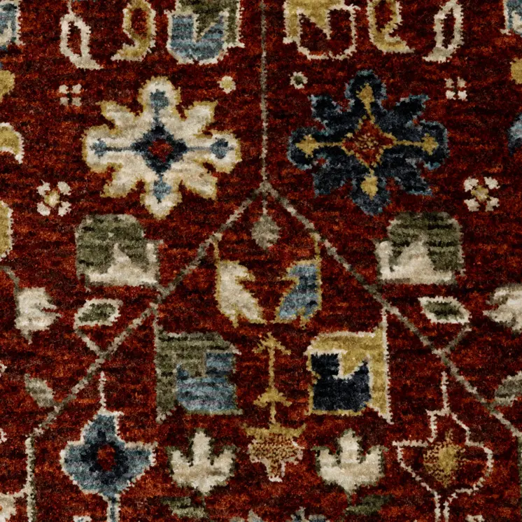 7' X 10' Red Yellow And Black Oriental Area Rug With Fringe