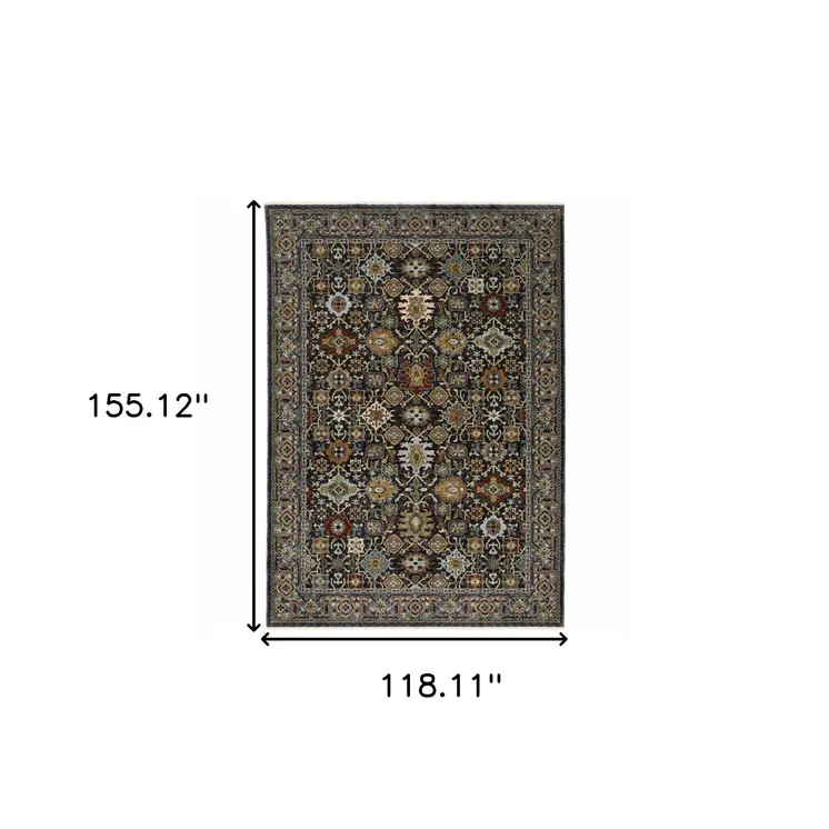 10' X 13' Blue And Beige Oriental Area Rug With Fringe