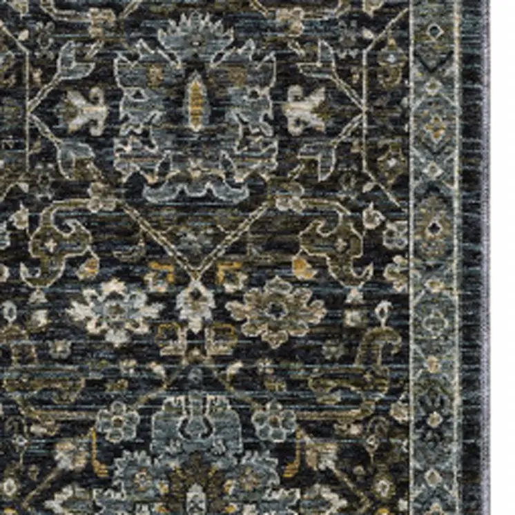 8' Blue and Ivory Oriental Power Loom Runner Rug