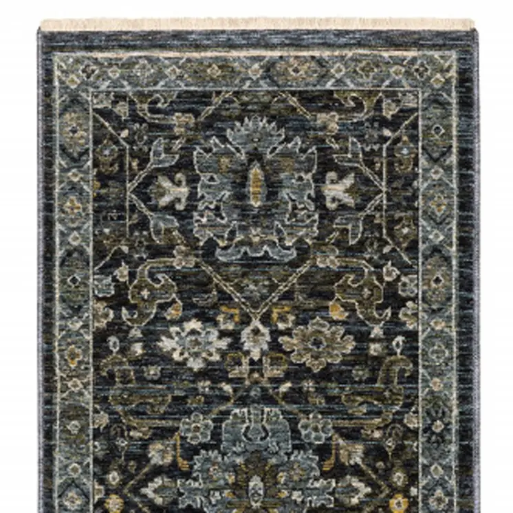 8' Blue and Ivory Oriental Power Loom Runner Rug