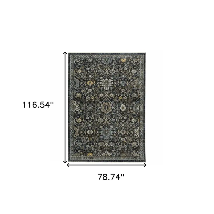 7' X 10' Blue And Dark Blue Oriental Area Rug With Fringe