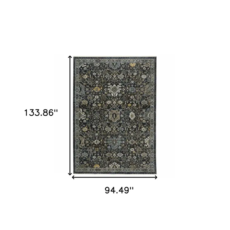 8' X 11' Blue And Dark Blue Oriental Area Rug With Fringe