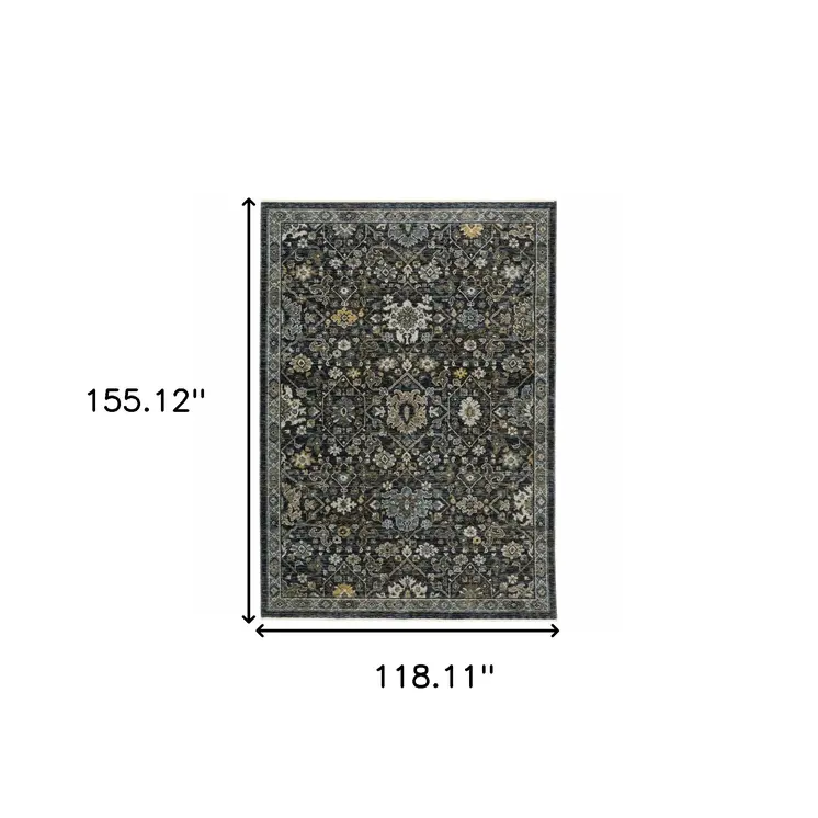 10' X 13' Blue Ivory Grey Gold Green And Brown Oriental Power Loom Stain Resistant Area Rug With Fringe